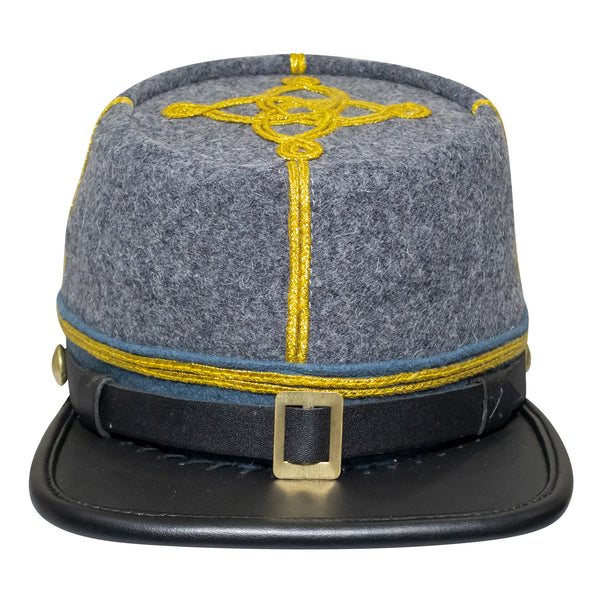 American Civil War Officer Captain Kepi (CSA) Blue Band – Confederate Grey Wool Hat/Cap