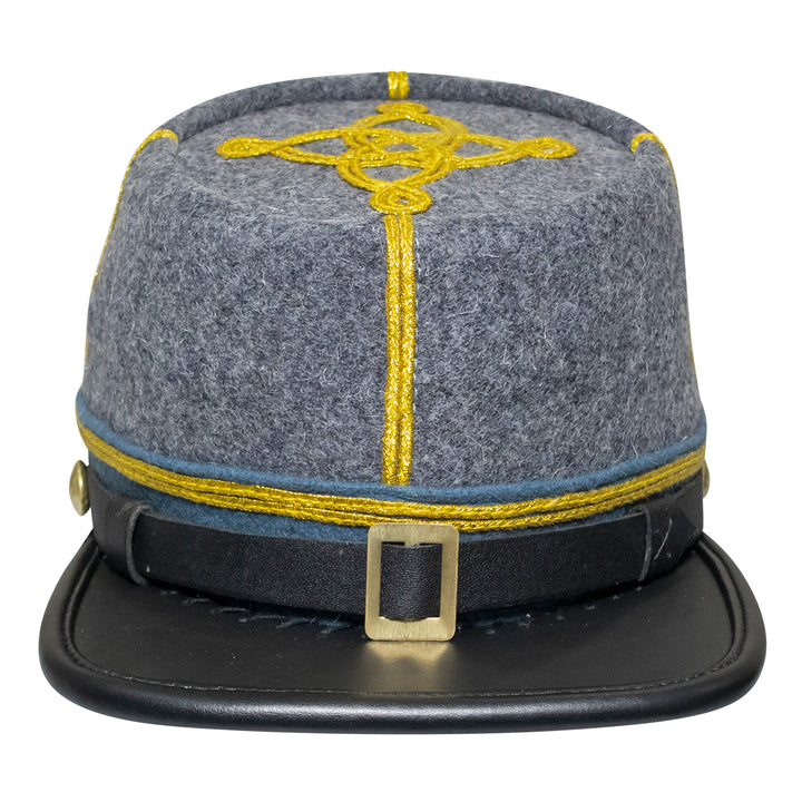 American Civil War Officer Captain Kepi (CSA) Blue Band – Confederate Grey Wool Hat/Cap
