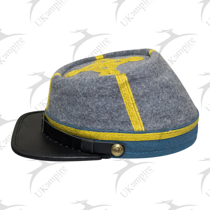 American Civil War Officer General Kepi (CSA) Blue Band – Confederate Grey Wool Hat/Cap