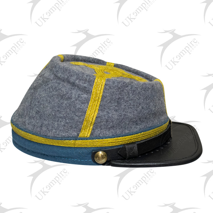 American Civil War Officer General Kepi (CSA) Blue Band – Confederate Grey Wool Hat/Cap