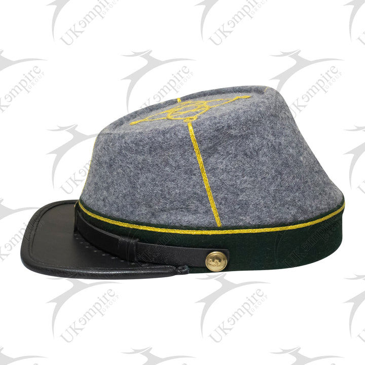 American Civil War Officer 1st Lieutenant Kepi CSA Green Band – Confederate Grey Wool Hat/Cap