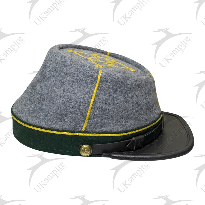 American Civil War Officer 1st Lieutenant Kepi CSA Green Band – Confederate Grey Wool Hat/Cap