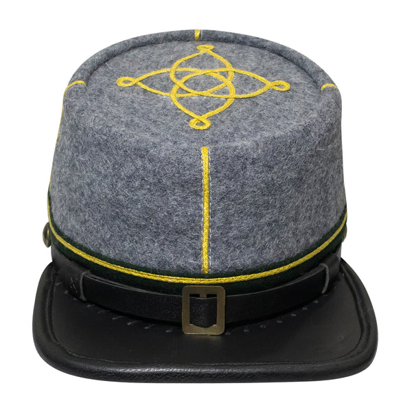 American Civil War Officer 1st Lieutenant Kepi CSA Green Band – Confederate Grey Wool Hat/Cap