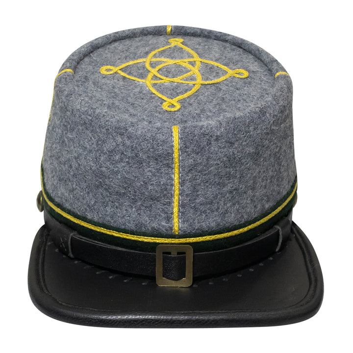 American Civil War Officer 1st Lieutenant Kepi CSA Green Band – Confederate Grey Wool Hat/Cap