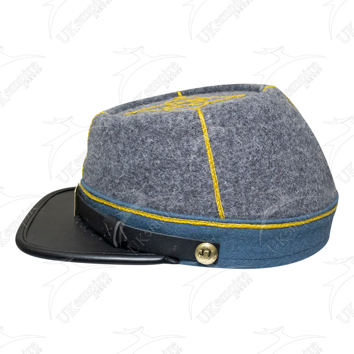 American Civil War Officer 1st Lieutenant Kepi (CSA) Blue Band – Confederate Grey Wool Hat/Cap