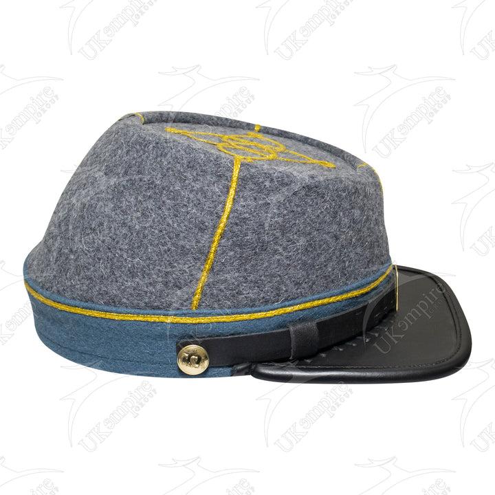 American Civil War Officer 1st Lieutenant Kepi (CSA) Blue Band – Confederate Grey Wool Hat/Cap