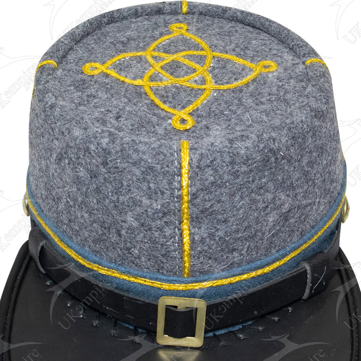 American Civil War Officer 1st Lieutenant Kepi (CSA) Blue Band – Confederate Grey Wool Hat/Cap