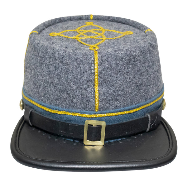 American Civil War Officer 1st Lieutenant Kepi (CSA) Blue Band – Confederate Grey Wool Hat/Cap