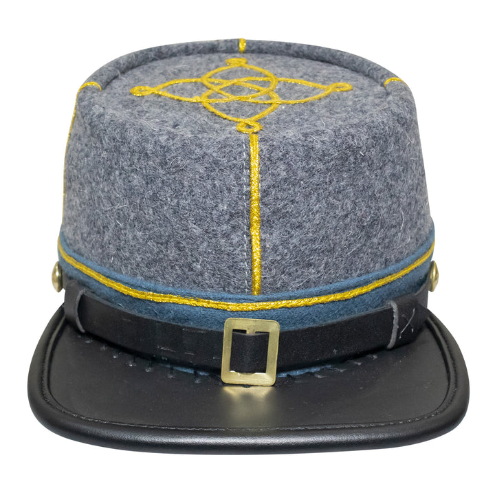 American Civil War Officer 1st Lieutenant Kepi (CSA) Blue Band – Confederate Grey Wool Hat/Cap