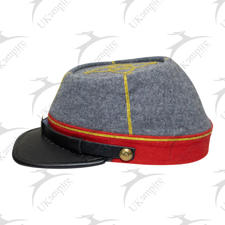 American Civil War Officer 1st Lieutenant Kepi (CSA) Red Band – Confederate Grey Wool Hat/Cap