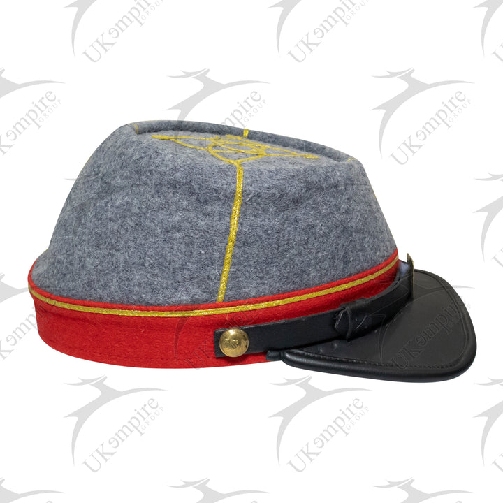 American Civil War Officer 1st Lieutenant Kepi (CSA) Red Band – Confederate Grey Wool Hat/Cap