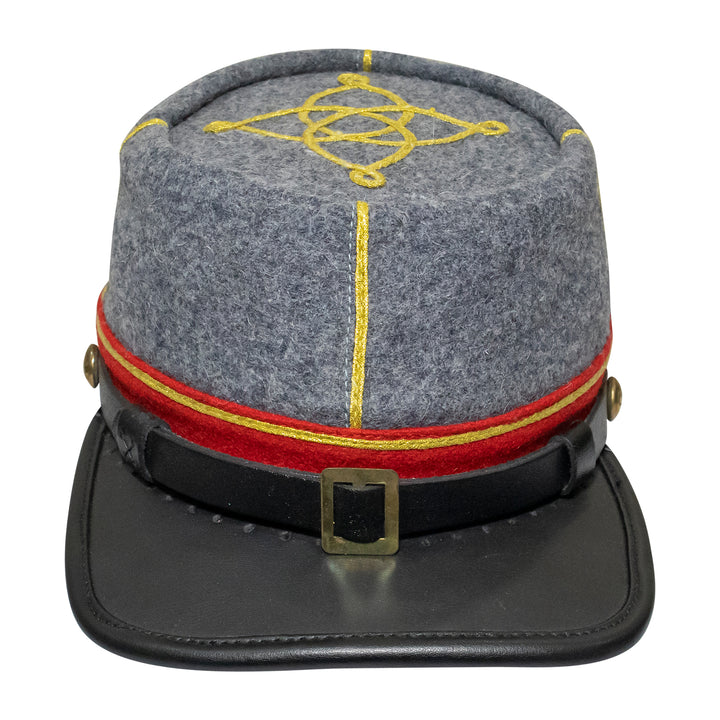 American Civil War Officer 1st Lieutenant Kepi (CSA) Red Band – Confederate Grey Wool Hat/Cap