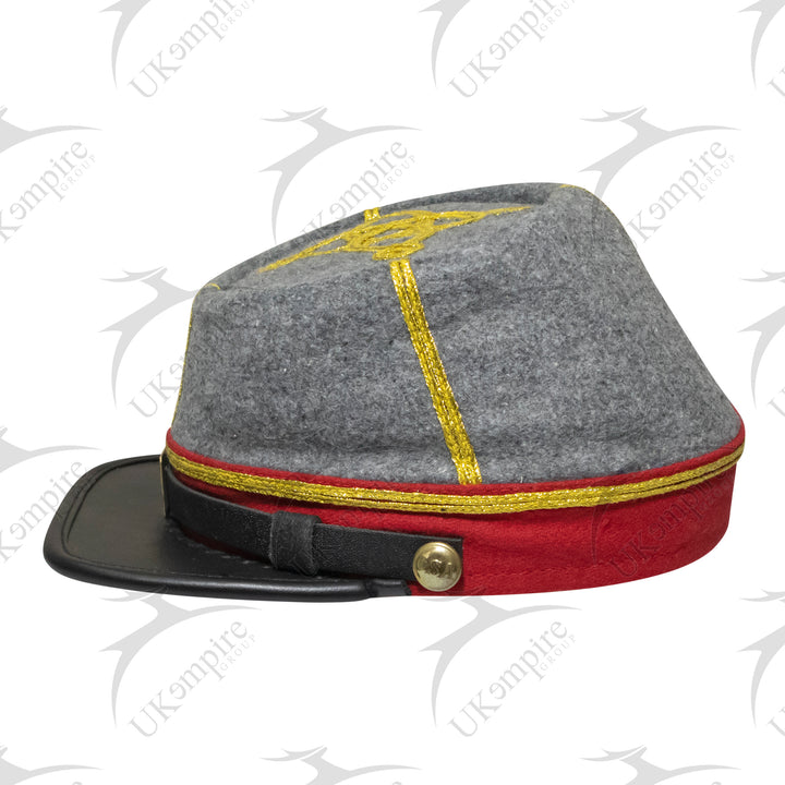 American Civil War Officer Captain Kepi (CSA) Red Band – Confederate Grey Wool Hat/Cap