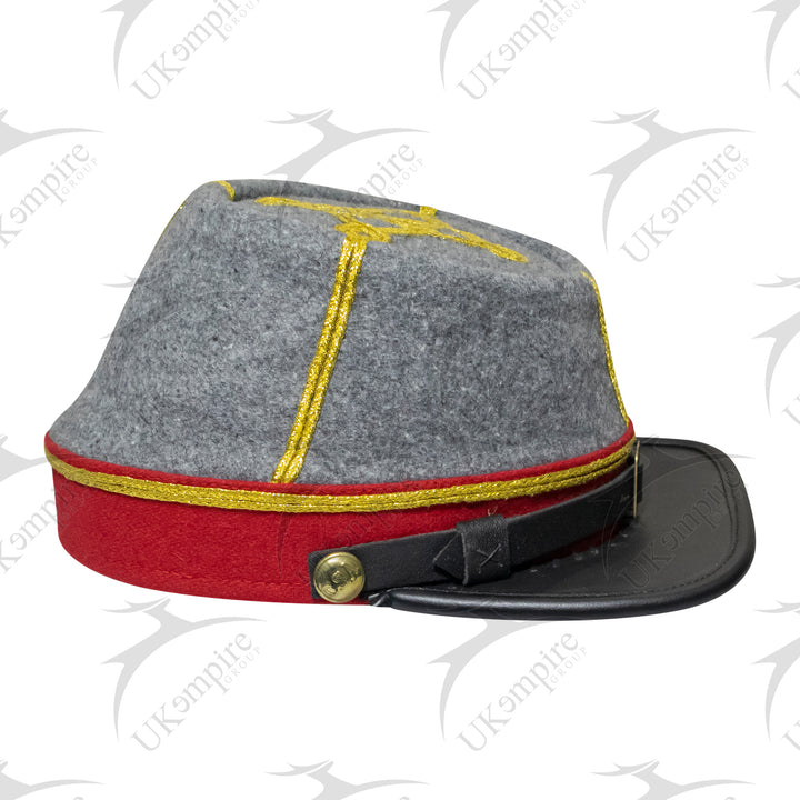 American Civil War Officer Captain Kepi (CSA) Red Band – Confederate Grey Wool Hat/Cap