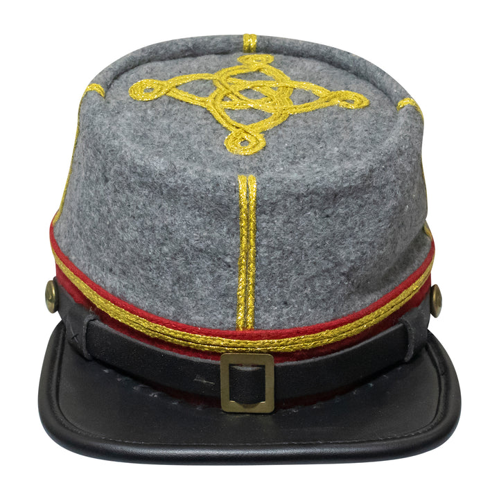 American Civil War Officer Captain Kepi (CSA) Red Band – Confederate Grey Wool Hat/Cap