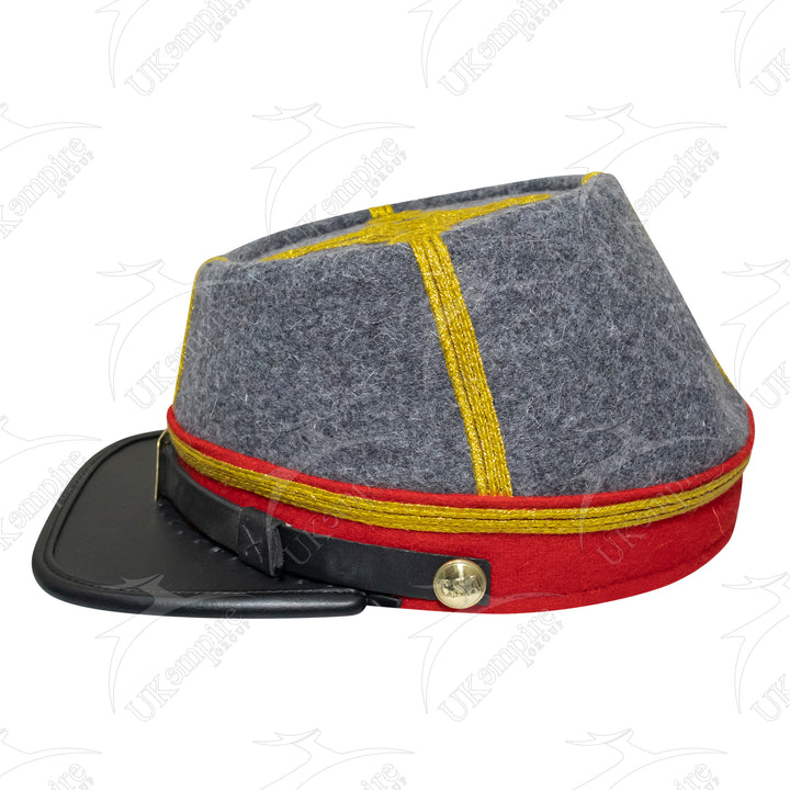 American Civil War Officer Major/Colonel Kepi (CSA) Red Band – Confederate Grey Wool Hat/Cap