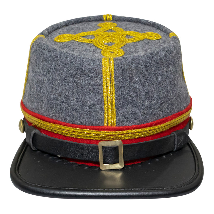 American Civil War Officer Major/Colonel Kepi (CSA) Red Band – Confederate Grey Wool Hat/Cap