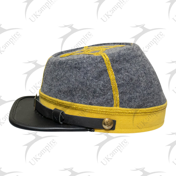 American Civil War Officer Captain Kepi (CSA) Yellow Band – Confederate Grey Wool Hat/Cap
