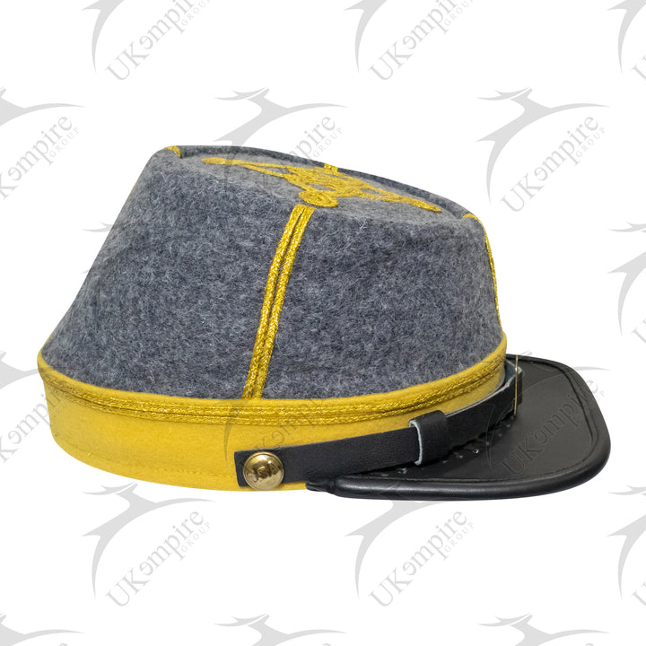 American Civil War Officer Captain Kepi (CSA) Yellow Band – Confederate Grey Wool Hat/Cap