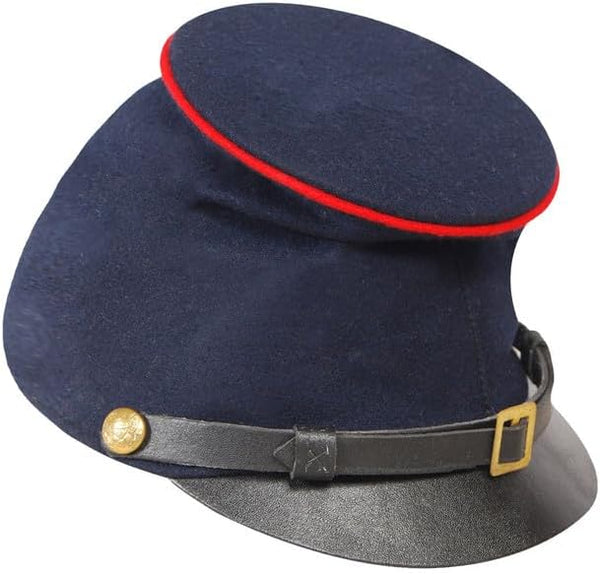 American Civil War Officer Union State Militia Forage Kepi – Navy Blue Wool With Red Braid Hat/Cap