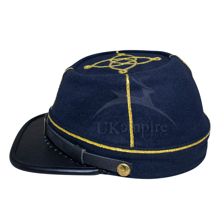 American Civil War Officer Union Kepi, US 1st Lieutenant Rank – 100% Navy Blue Wool Cloth Hat/Cap