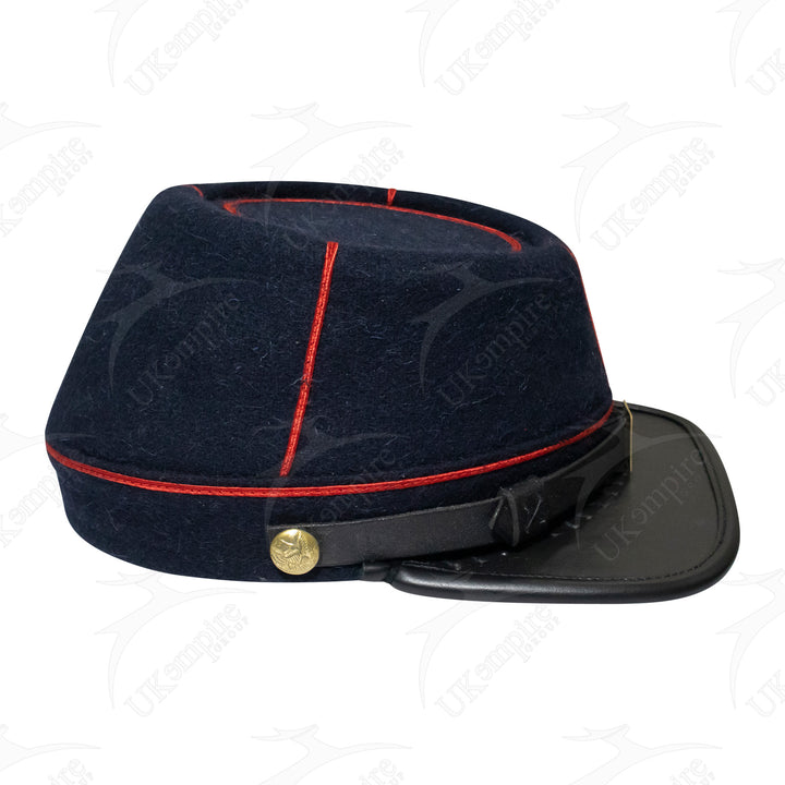 American Civil War Officer Union State Militia Artillery Kepi – Navy Blue Wool With Red Braid Hat/Cap