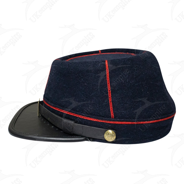 American Civil War Officer Union State Militia Artillery Kepi – Navy Blue Wool With Red Braid Hat/Cap