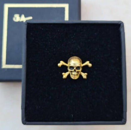 Skull and Bones Masonic Lapel Pin - 12x18mm Brass 24k Gold Plated