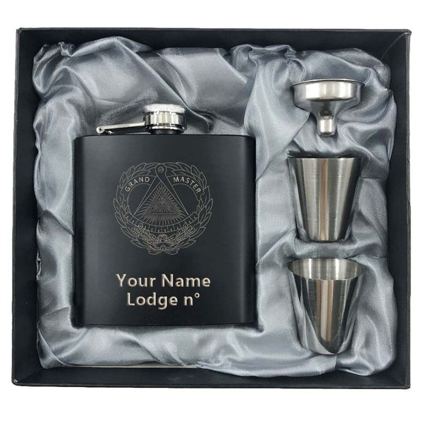 Grand Master Blue Lodge Flask - 2 Shot Glasses & Funnel
