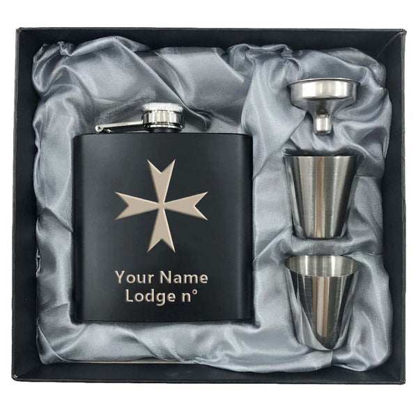 Order Of Malta Commandery Flask - 2 Shot Glasses & Funnel