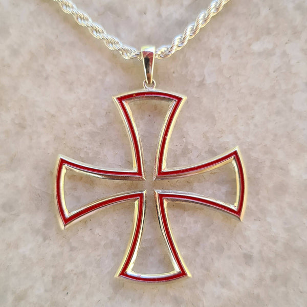 Knights Templar Commandery Necklace - 925K Silver Red Enameled