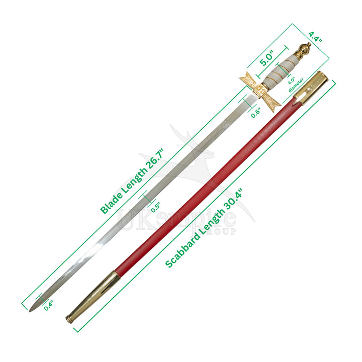 Knights Of Malta Commander Sword White Grip with Red Scabbard & Leather Case (Set of 3)-1