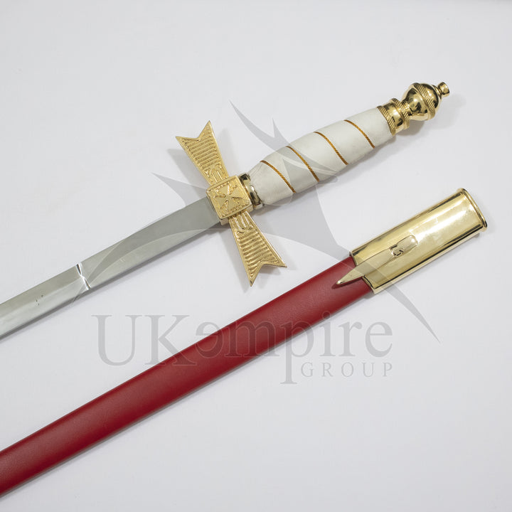 Knights Of Malta Commander Sword White Grip with Red Scabbard & Leather Case (Set of 3)-3
