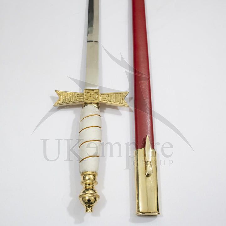 Knights Of Malta Commander Sword White Grip with Red Scabbard & Leather Case (Set of 3)-4