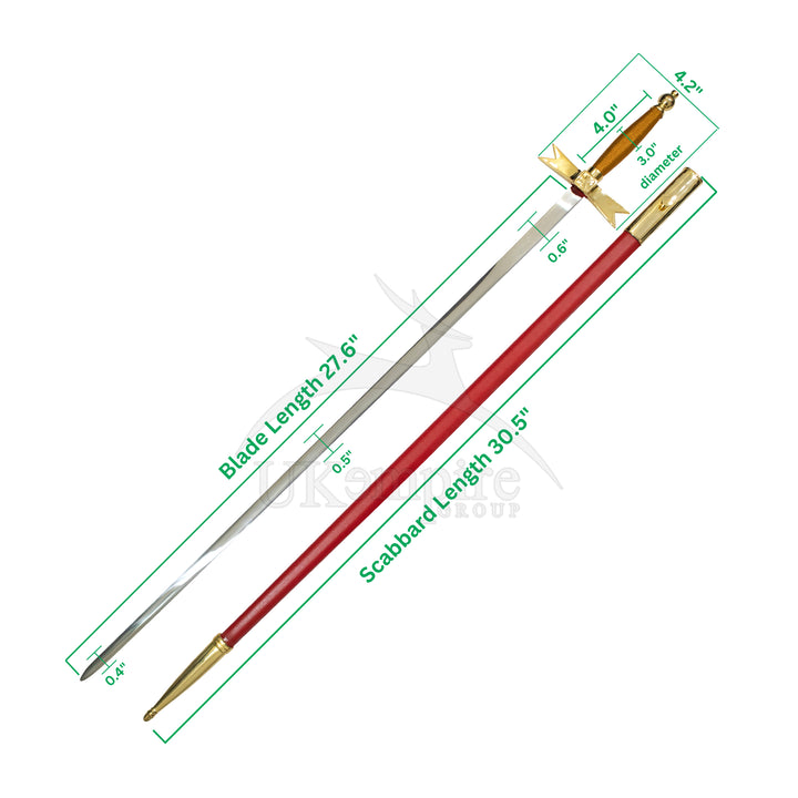 Knights Of Malta Cross Sword Brown Grip with Red Scabbard & Leather Case (Set of 3)-1