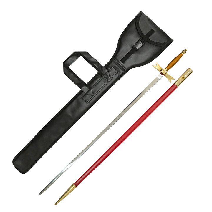 Knights Of Malta Cross Sword Brown Grip with Red Scabbard & Leather Case (Set of 3)
