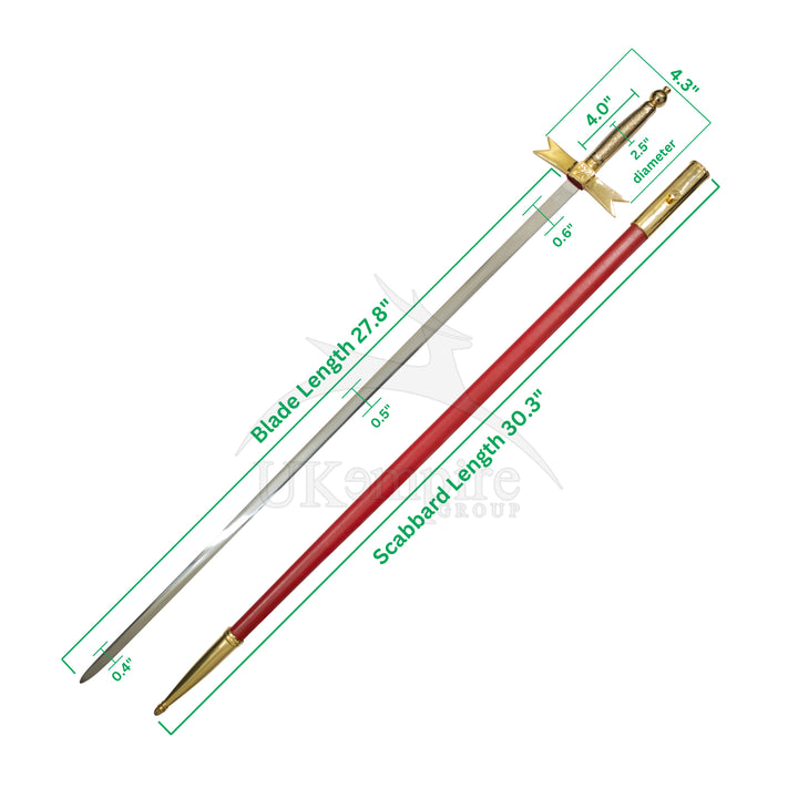 Knights Of Malta Cross Sword Gold Hilt Red Scabbard & Leather Case (Set of 3)-1