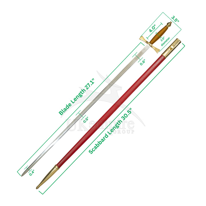 Knights Of Malta Sword with Red Scabbard Brown Hilt & Black Leather Case (Set of 3)-1