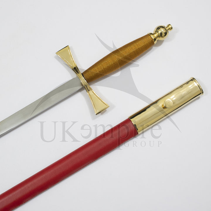 Knights Of Malta Sword with Red Scabbard Brown Hilt & Black Leather Case (Set of 3)-3