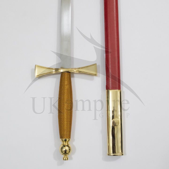 Knights Of Malta Sword with Red Scabbard Brown Hilt & Black Leather Case (Set of 3)-4