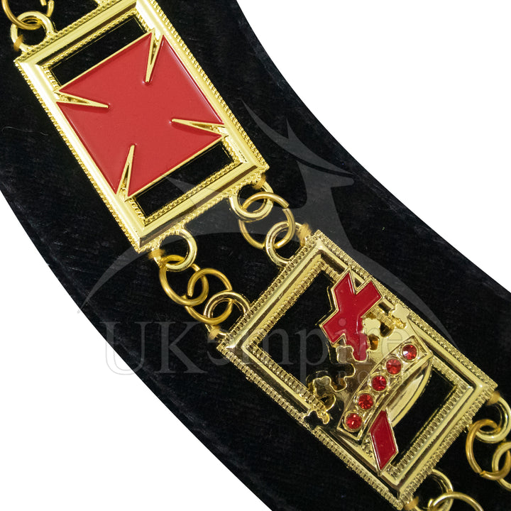 Masonic Knights Templar Chain Collar Black Velvet Gold