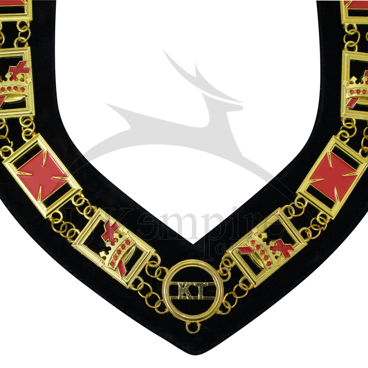 Masonic Knights Templar Chain Collar Black Velvet Gold
