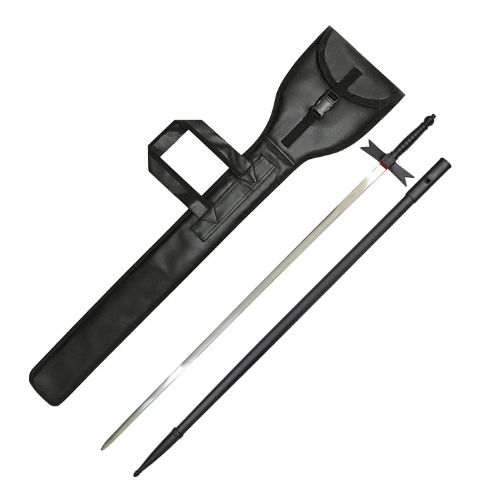 Knights Templar Cross Sword with Black Scabbard & Leather Case (Set of 3)