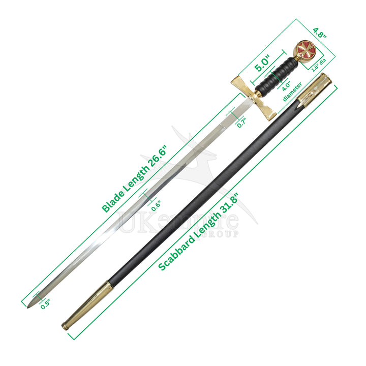 Knights Templar Cross Sword Black Grip with Scabbard & Leather Case (Set of 3)-1