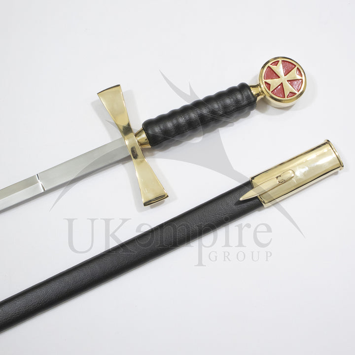 Knights Templar Cross Sword Black Grip with Scabbard & Leather Case (Set of 3)-3