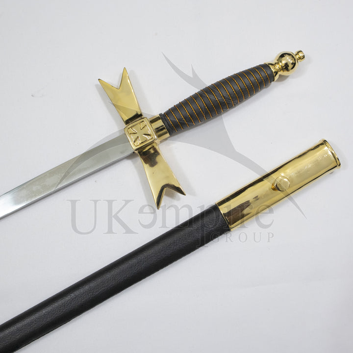 Knights Templar Preceptors Cross Sword Black Scabbard Leather Case (Set of 3)-3