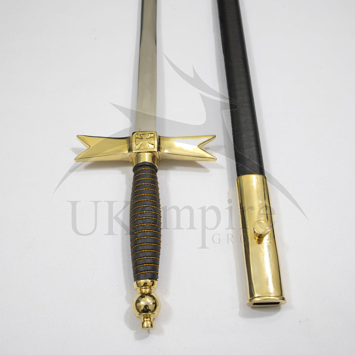 Knights Templar Preceptors Cross Sword Black Scabbard Leather Case (Set of 3)-4