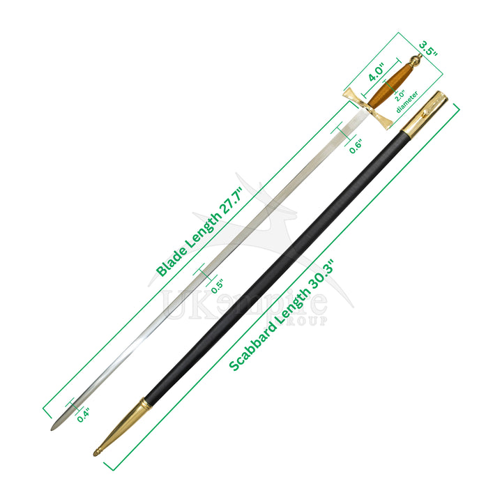 Knights Templar Preceptors Sword Brown Grip with Black Scabbard & Leather Case (Set of 3)-1