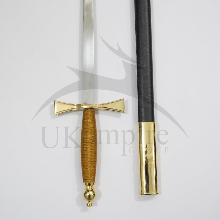 Knights Templar Preceptors Sword Brown Grip with Black Scabbard & Leather Case (Set of 3)-4