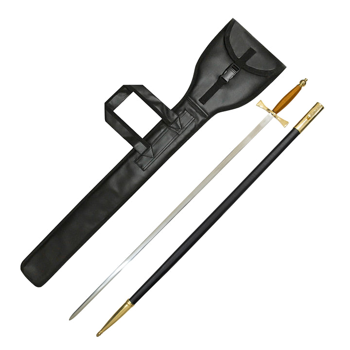 Knights Templar Preceptors Sword Brown Grip with Black Scabbard & Leather Case (Set of 3)